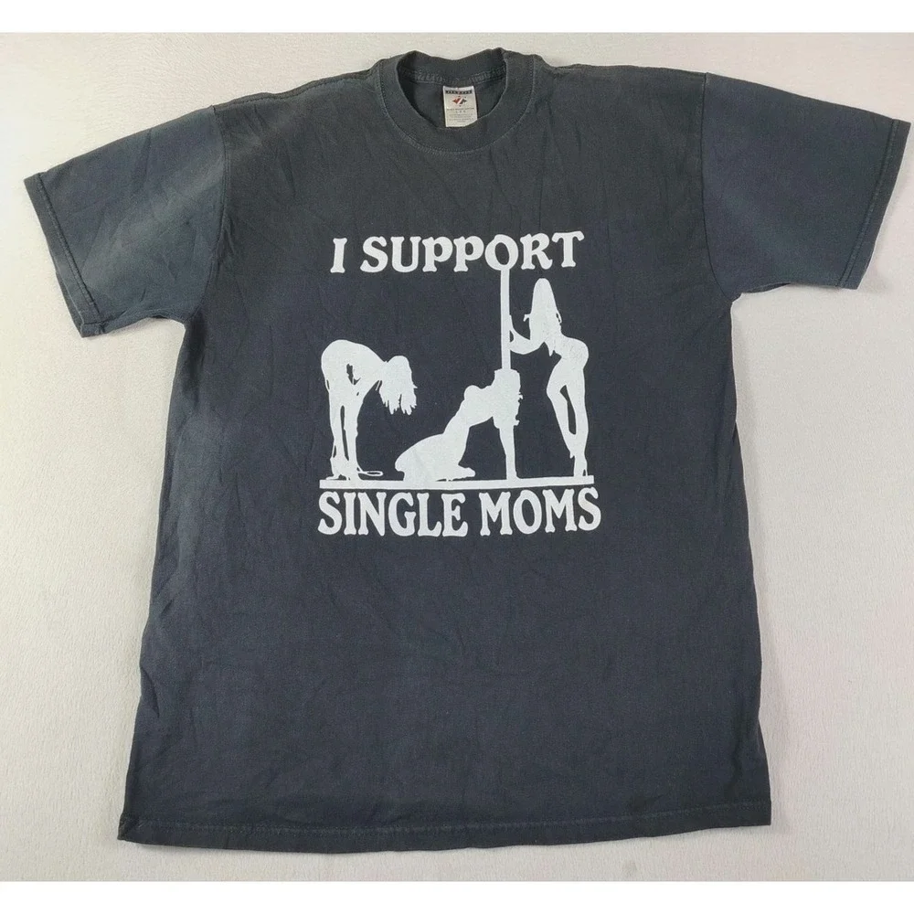 Vintage Jerzees Shirt Mens Large‎ Black I Support Single Moms Adult Humor Casual